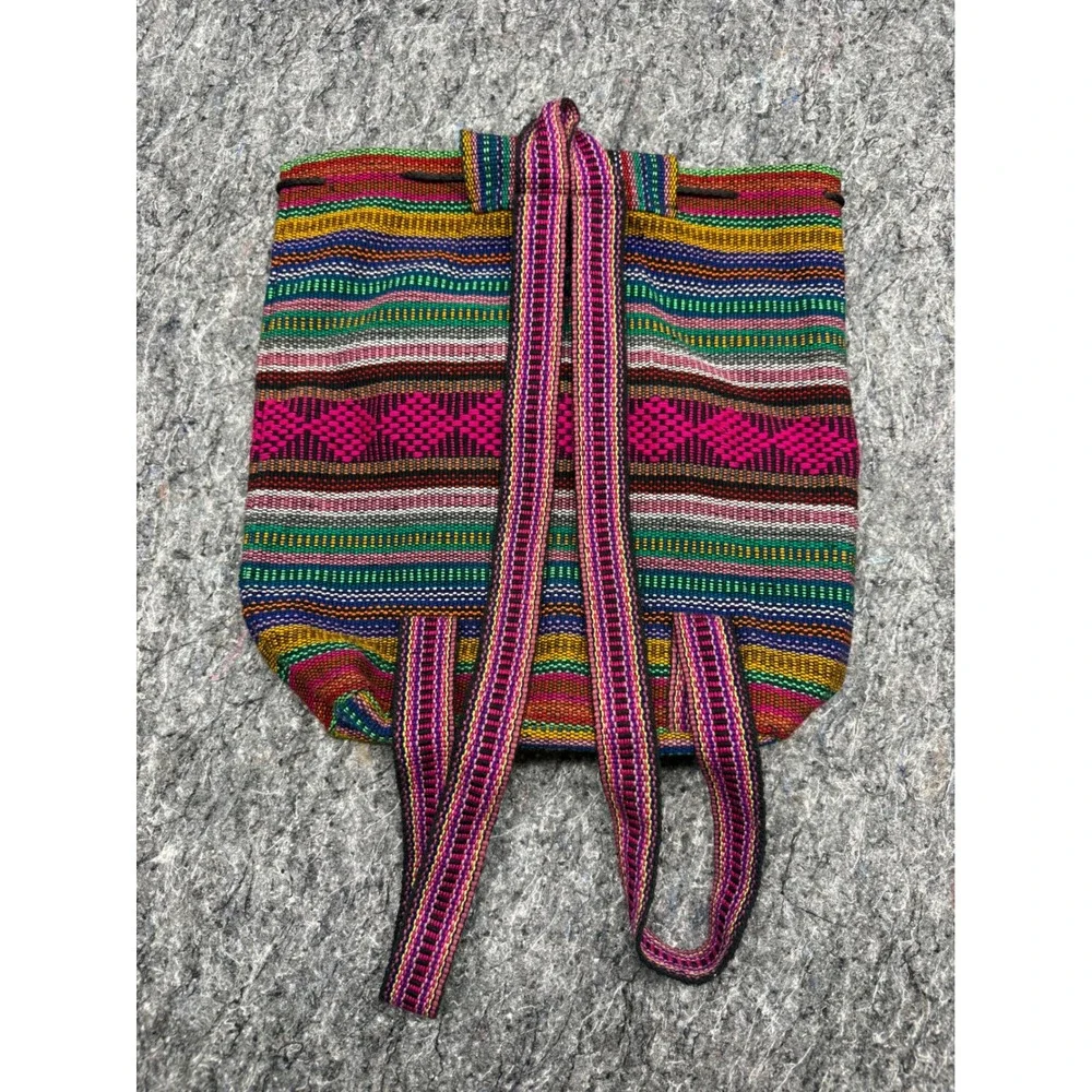 Artesanias MR Pinzon Woven Mexican‎ Backpack Multi Color Striped Boho Bag Emisa